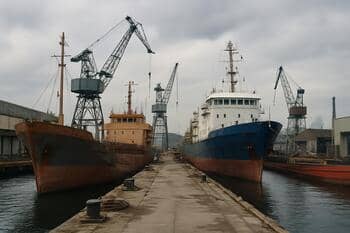 Werfomgeving met schepen aan de kade