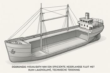 Doorsnede-visualisatie van een efficiënte Nederlandse fluit met ruim laadvolume