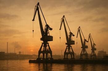 Havenkranen in de schemer met zacht gouden licht