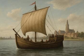 Gereconstrueerde aanblik van een middeleeuwse IJsselkogge nabij Kampen