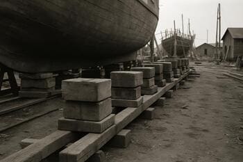 Opstelling van kielblokken op de werf