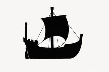 Silhouet van een middeleeuwse kogge met rechte steven