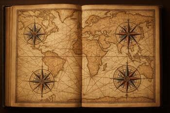 Oude atlas met ingetekende zeeroutes en windrozen
