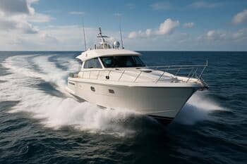 Proefvaart op open water met zichtbaar kielzog