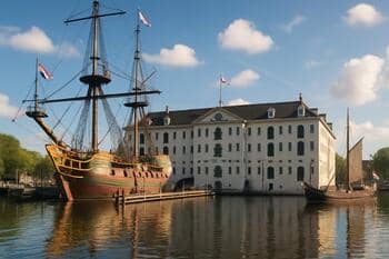 Scheepvaartmuseum in Amsterdam met historische schepen