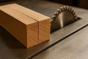 Hout op zaagtafel met fijne zaagsnede