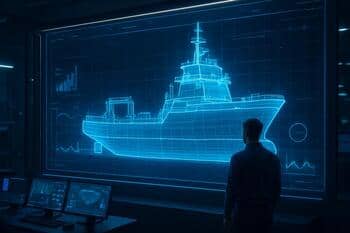 Digital twin op groot scherm in de werfbesturing