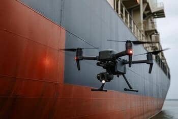 Drone voert inspectie van de scheepsromp uit