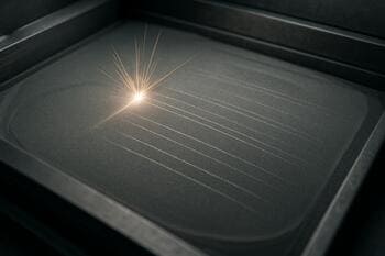 Lasersinter-bed met poederlaag en scanpatroon