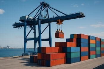 Portaalkraan aan de kade met containers