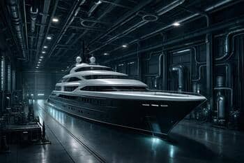 Superjacht in hal met moderne installaties