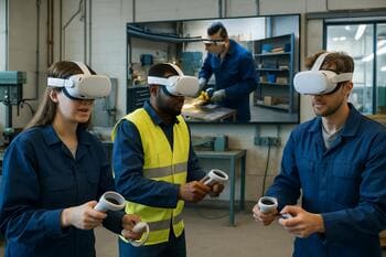 VR-training in een werkplaats met trainees