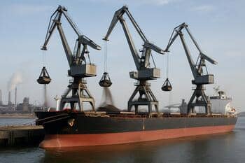 Belading met kranen aan een bulksteiger