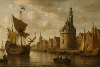 Historische haven van Hoorn met schepen aan de rede