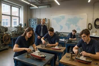 Werkplaats van een maritieme school met studenten