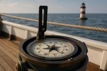 Peilkompas op het dek gericht op een baken