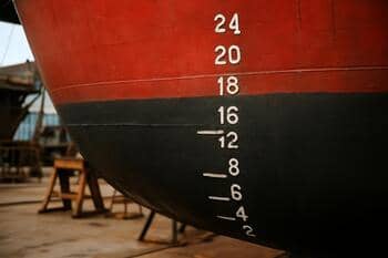 Markeringen van de waterlijn op een scheepsromp