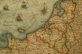 Atlasfragment met zeeroutes bij de Lage Landen